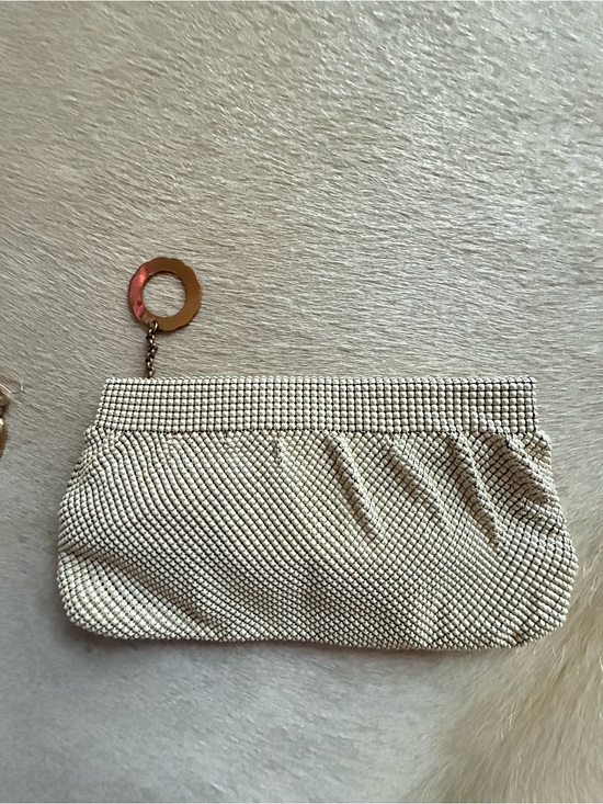 Whiting & Davis Handbags - Whiting & Davis Ivory metal Wristlet Clutch with Decorative Ring